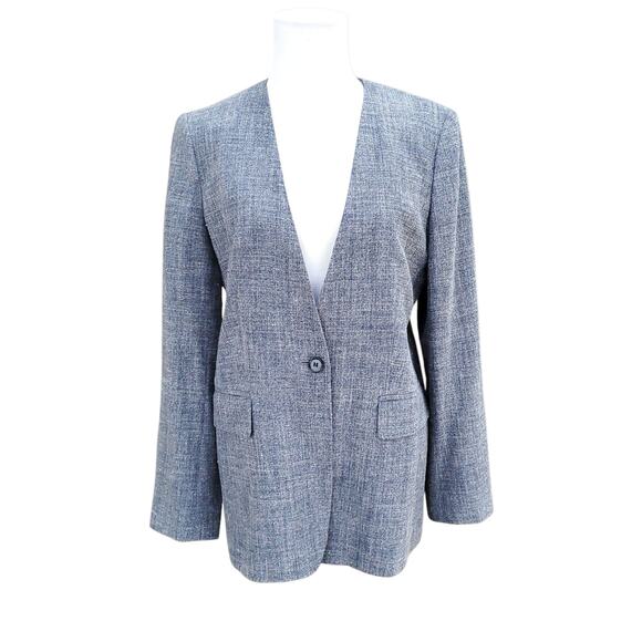 Max Mara Blue Blazer Jacket Career Office Silk Wool Linen Sz  US 10 - Picture 1 of 16